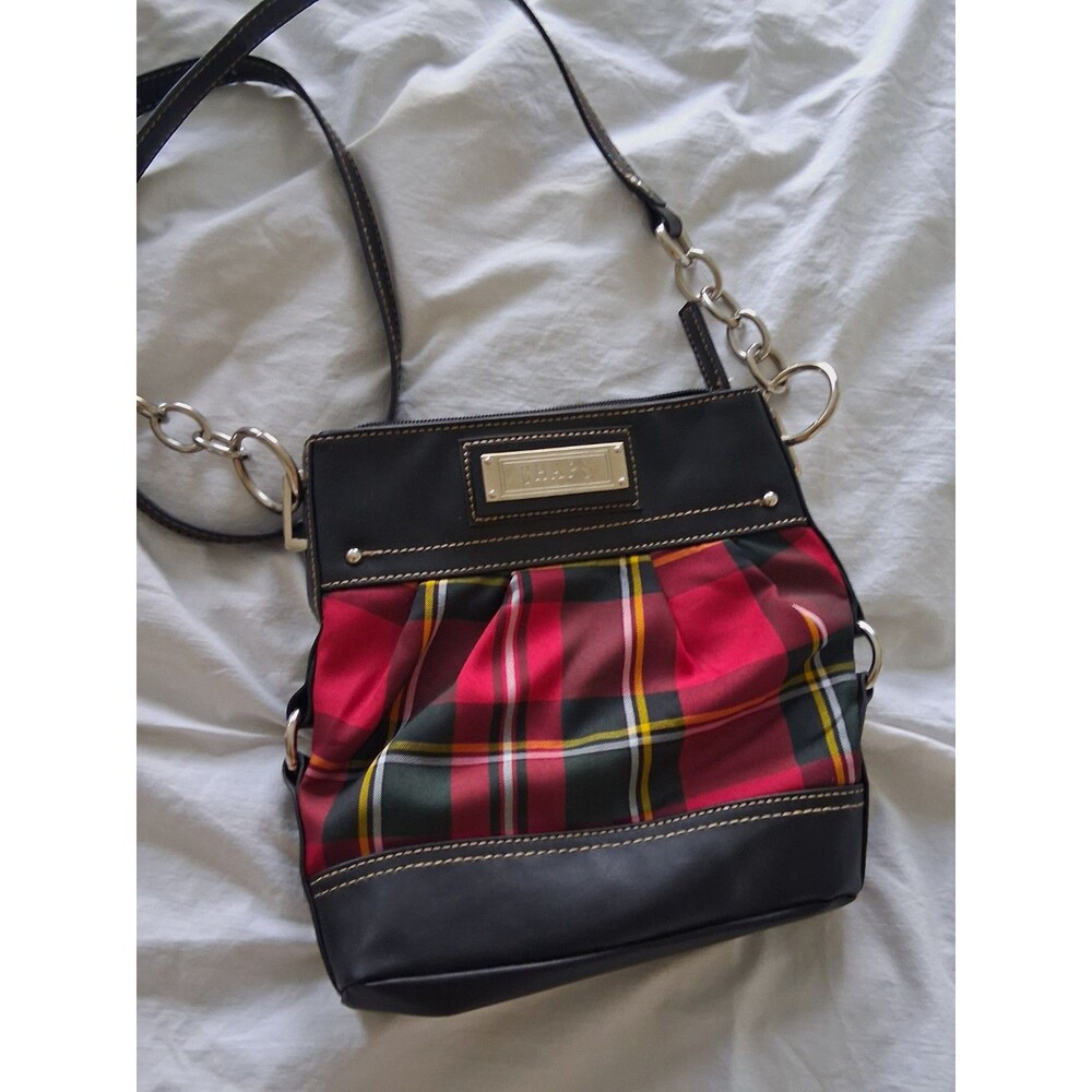Chaps Plaid Black/Red Crossbody Bag Zip Closure, Silver Hardware, Adj Strap